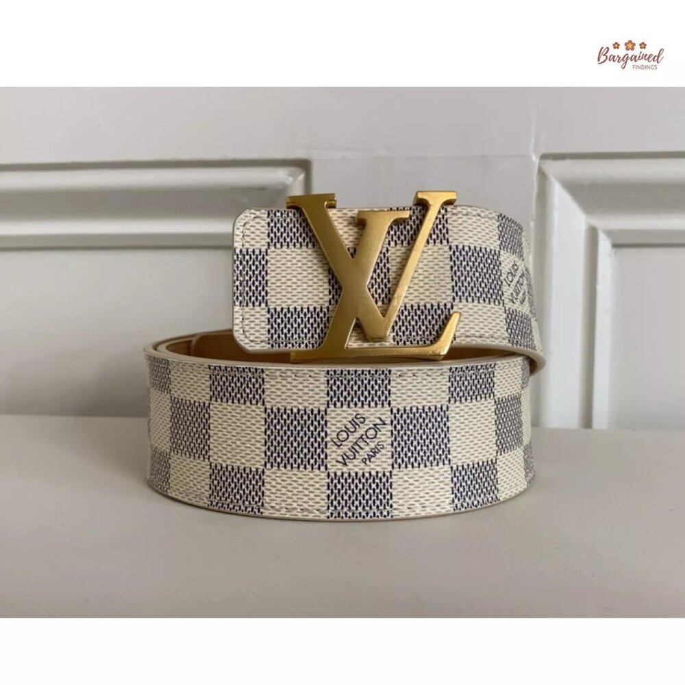 Authentic Louis Vuitton Damier Azur Canvas Leather Gold LV Initials Belt 85/34 - Picture 12 of 12